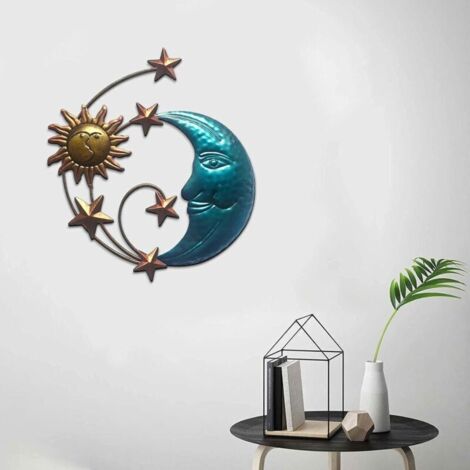 Metal Wall Art, Sun and Moon Wall Art, Metal Wall Sculptures, 3D Hanging Ornaments, Decorative Wall Statue, Living Room Sofa, Minimalist Wall Art