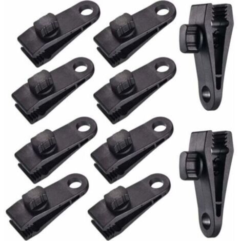Pack of 10 clips for tarpaulins, tents, cars, camping, black (1/4)