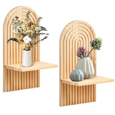 Bohemian Wooden Wall Shelf, Floating Shelf with Hidden Fixings, Wall Decoration for Living Room, Bedroom, Hallway, Children's Room, Natural Wood (1/4)