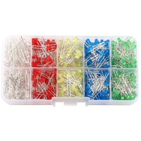 Light Emitting Diode, Assorted Diodes DIY Kit 500pcs 3mm LED Light White Yellow Red Blue Green (1/4)