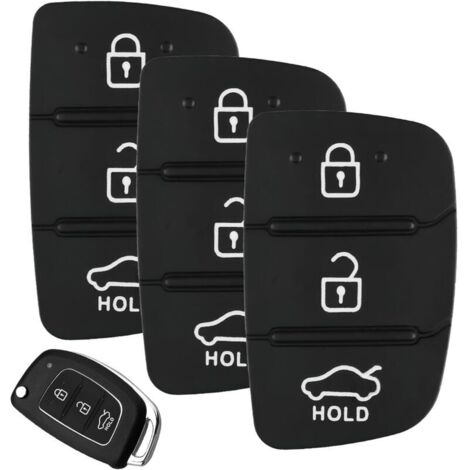 Set of 3 3-button key fobs compatible with Hyundai i40 i30 i20 i10 ix20 ix30 ix35 Santa Fe Tucson Elantra Accent Replacement rubber cover Black (1/4)