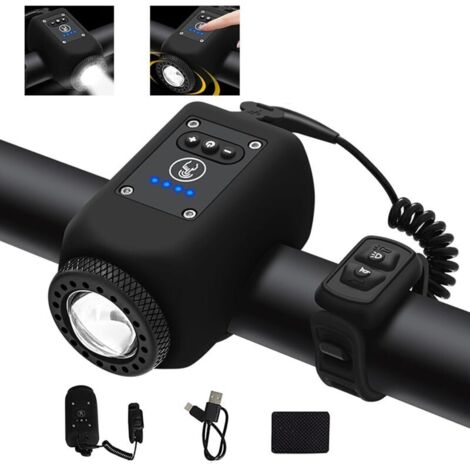Electronic Bicycle Horn with Light, Mini Electric Bicycle Bell with 6 Sounds, USB-C Rechargeable Headlight, Adjustable Volume/4 Lighting Modes/Water Resistant (1/4)