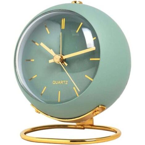 (Green) Analog Alarm Clock with Lights, Small Silent Retro Alarm Clock, Student Bedside Alarm Clock with Luminous Pointer, Suitable for Large Sleepers