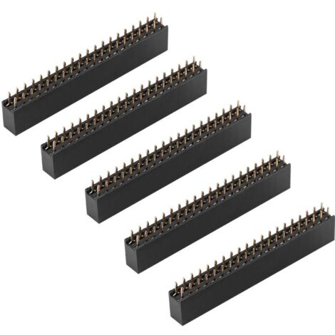 Pack of 5 Female Pin Sockets, 40 Pin Header Pins, 2 x 20 Pin 2.54 M Header Protector, Double Row Short Pin Header Connector, Strip.