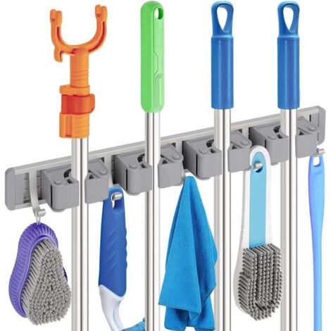 Four aluminum hooks, broom holder, wall-mounted broom holder, mop hanger, metal wall organizer, 1 piece (1/4)