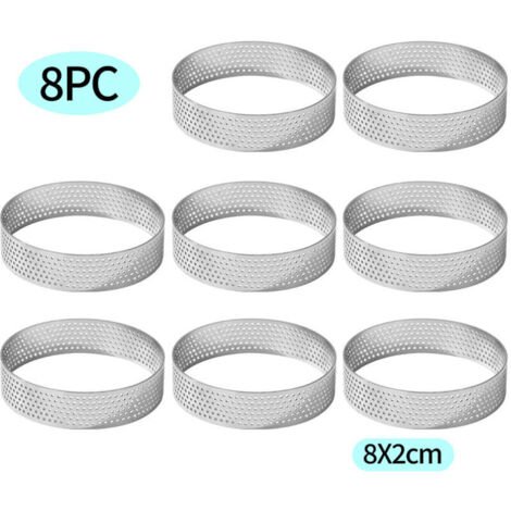 Set of 8 Stainless Steel Tart Rings, 8cm, Tart Rings, Tartlet Rings, Perforated Pastry Rings, Heat Resistant and Perforated for Quiches, Cakes, Mousse (8CM)