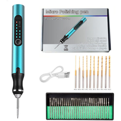 Mini rechargeable 3-speed drill with twist drill bits for model making, wood, resin, jewelry, plastic, printed circuits and leather. (1/4)