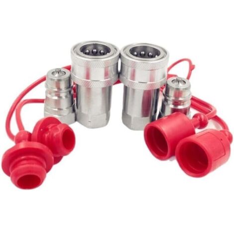 Set of hydraulic couplers with carbon steel dust cover for safe and efficient use of the hydraulic system (NPT3/8)