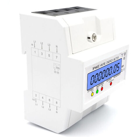 Three-phase 4-wire energy meter 220/380V 5-80A Energy Consumption kWh Meter DIN rail mounting Digital electricity meter with backlit LCD display, White