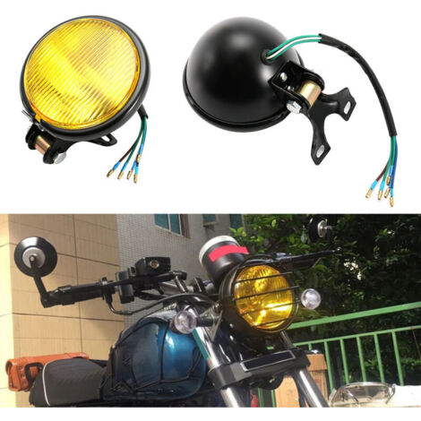 Universal Retro Black Shell Yellow Lens Motorcycle Headlight Front Headlight Lamp Bulb (1/4)