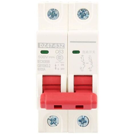 2P DC 500V 63A Photovoltaic Circuit Breaker MCB DZ47-63Z-2P Miniature Circuit Breaker Combination for Solar Power Small Power Generation System (63A) (1/4)