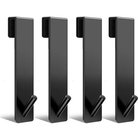 Set of 4 stainless steel shower hooks, 13 cm, for glass shower enclosures without drilling, towel rail for glass shower enclosures for glass thicknesses ≤ 10 mm (black) (1/4)