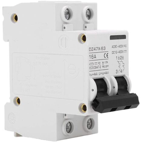 Miniature Circuit Breakers 16A 400V DC AC, 2P 4000A Breaking Capacity, Small Circuit Breaker Suitable for Solar Panel PV Systems, 35mm DIN Rail Mounting (1/4)