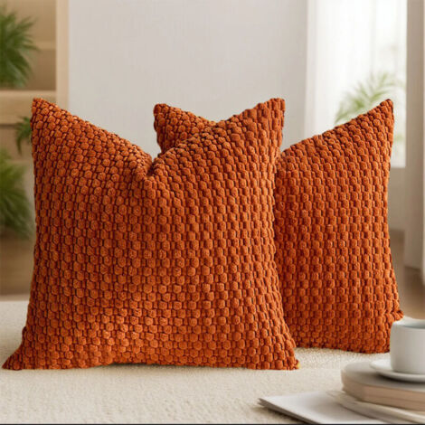 Set of 2 Boho Striped Corduroy Cushion Covers, Soft Decorative Cushion Covers for Sofa, Bedroom, Brick Red, 40 x 40 cm