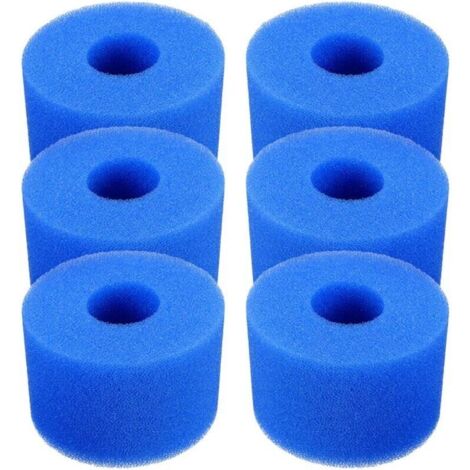 Pack of 6 reusable and washable foam pool filter cartridges for jacuzzi type S1 (blue)