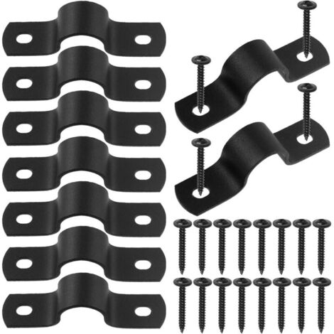 Pack of 10 two-hole 15mm U-shaped hose clamps with a kit of 20 self-tapping screws, U-shaped hose clamps, metal hose clamps, hose or cable clamps