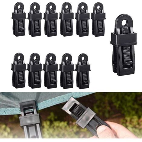 12-piece Tarpaulin Clips, Shade Sail Clips, Tarpaulin Support Clip Set, Tarpaulin Clip Set, Tension Clips, for Tents, Awnings, Covers, Shade Sails (Black)
