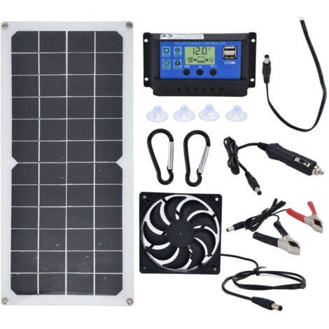 10W solar panel kit, solar battery charger and maintainer with 10A controller + exhaust fan, monocrystalline battery charger for car, camper van, marine, boat