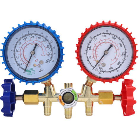 Professional 3-way air conditioning pressure gauge - Compatible with R134A/R410A/R404A - Complete kit with adapters & tools