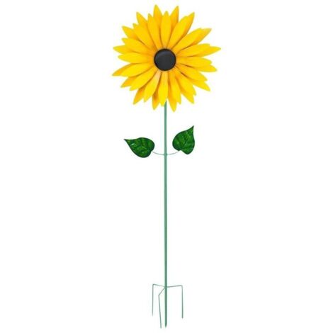 Sunflower Windmill Metal Sculptures, Durable Iron Garden Decoration, Rotating Design, Easy to Assemble, 29.5 Inches Tall, Excellent Gift (Yellow)