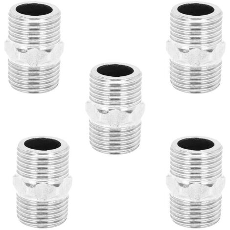 5-piece stainless steel 1/2in hexagonal nipple threaded pipe connector fittings for water heating