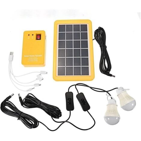 Solar Power Panel Generator Home System Kit with 3 LED Bulbs, Solar Emergency Light, 4 USB Charging Heads for Outdoor Garden (Color: 3W-2Bulb, Size: Type)