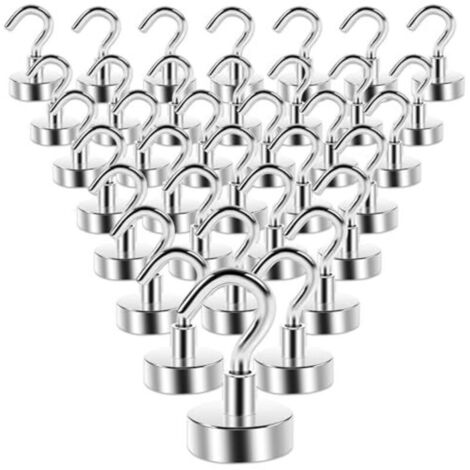 35 small extra-strong 16mm neodymium magnetic hooks for cooking, camping, barbecues, the office, outdoor activities and cruising, silver (1/4)
