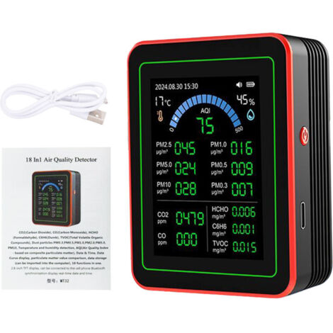 CO2 Monitor, 18-in-1 Indoor Air Quality Meter, Portable Carbon Dioxide Detector, CO2 TVOC HCHO PM2.5 PM10 Tester for Home and Office