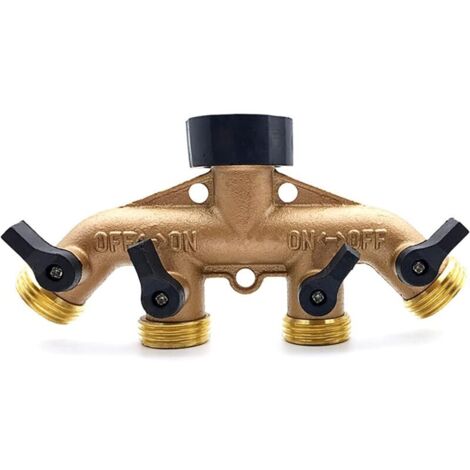 4-Way Distributor, 4-Way Valve, Heavy-Duty Brass 4-Way Garden Tap Splitter for Home, Kitchen, Outdoor Garden (EU)