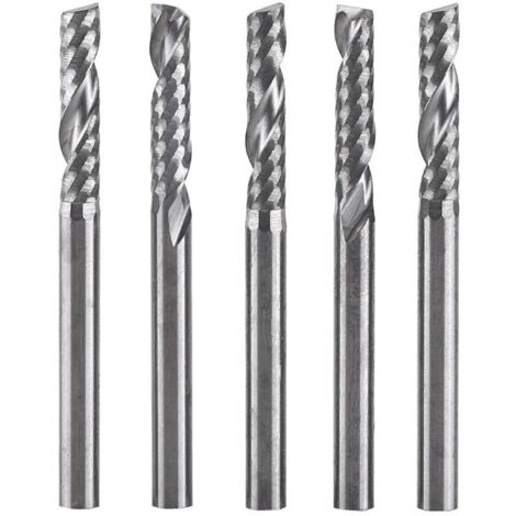 End mill, 5pcs 1/8" shank CNC end mills with drill bit, 3.0mm-12mm carbide flat nose end mill flute bits for wood, aluminum, steel, titanium