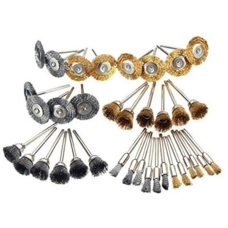 36-Piece Metal Brush Set, Brass and Steel Polishing Brushes, Wire Brushes, Polishing and Cleaning Kit, Brass Rotary Tools (1/4)