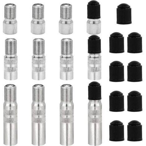 Set of 12 tinned copper valve extensions with wheel caps for car, truck, caravan, van (19, 27, 39 mm) (1/4)
