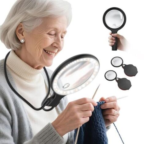 Neck magnifier with light for precision work, 5X illuminated 138mm pocket magnifier for reading books (1/4)