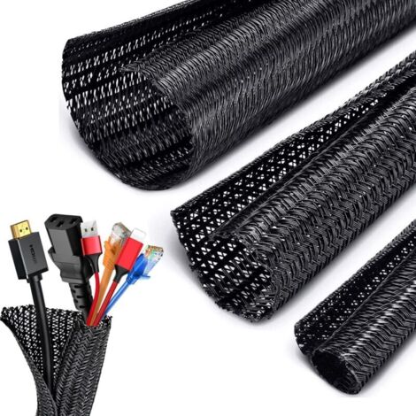 3-meter adjustable flexible computer cable sleeve Φ16-30 mm, cable management, slotted braided PET storage, cable cover protection for car/TV/computer cables