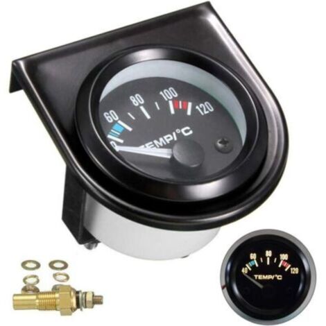 Car water temperature gauge set, black LED, universal car water temperature gauge, dials 101.6-120° (diameter 52 mm)