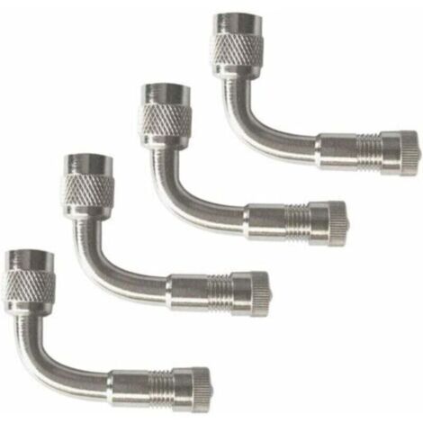 Ahlsen 4Pcs Professional Tire Valve Extension Adapter, 90 Degree Tire Valve Stem Extension, Elbow Extender for Tire Valve, for Car Truck Motorcycle Bicycle (Silver) (1/4)