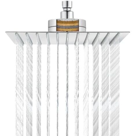 Filtered shower head, 25cm luxury rain shower head, softens hard water and promotes long-lasting results, improving the condition of skin and hair, filter design in (1/4)