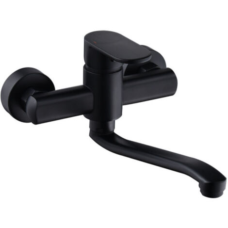 360° Swivel Wall-Mounted Kitchen Sink Faucet in Stainless Steel, Adjustable Spout, Single Lever, 20cm Swivel Arm Included, Black (1/4)