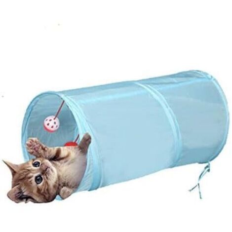Interactive, foldable, and lightweight 5-tunnel maze made of crinkly fabric with a pom-pom and bells for cats, small rabbits, kittens, puppies, ferrets, or guinea pigs (1/4)