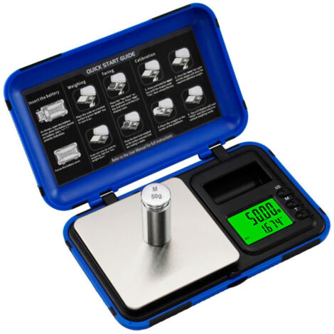 High-precision milligram scale, mini digital pocket scale 50 g/0.001 g, mg scale for weighing powders, jewelry, medicines, reloading, with calibration weight, tongs, tray and scoop (1/3)