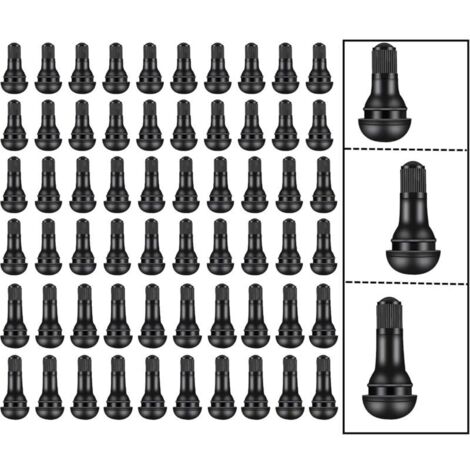 60 Pieces Tire Valve, Car Tubeless Tire Valve Cap, Tubeless Valves for Car Tires, TR412/TR413/TR414 Snap-On Rubber Car Valves, Black (1/4)