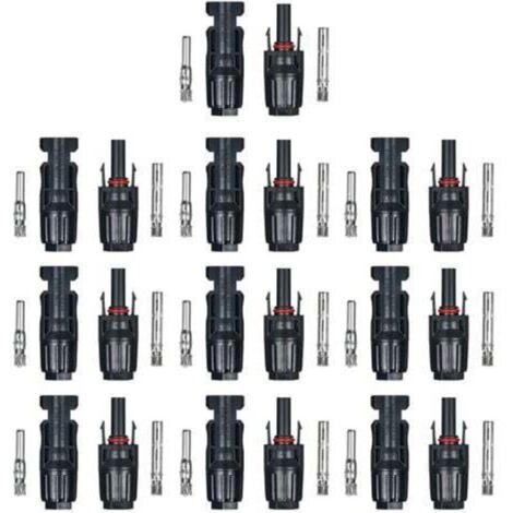 10 Pairs / 20 Pairs of Male/Female Solar Panel Cable Connectors for PV Systems, 10 Pairs Without Key (1/4)