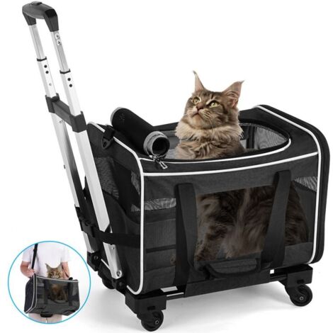 15kg Wheeled Pet Carrier Bag for Cats and Dogs, Telescopic Handle, Shoulder Strap, Foldable Bowl, Self-Locking Zipper