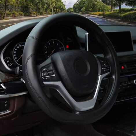 Universal microfiber leather steering wheel cover, 38 cm (black) (1/4)