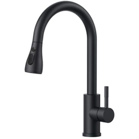 Kitchen faucet, kitchen mixer tap with pull-out spray head, single-handle swivel mixer tap, high-arc sink faucet with stainless steel pull-out spray, matte black (1/4)