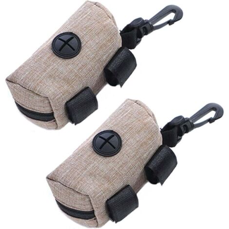 Set of 2 dog waste bag dispensers, portable dispenser with zipper, compatible with all dog leashes for walking and running