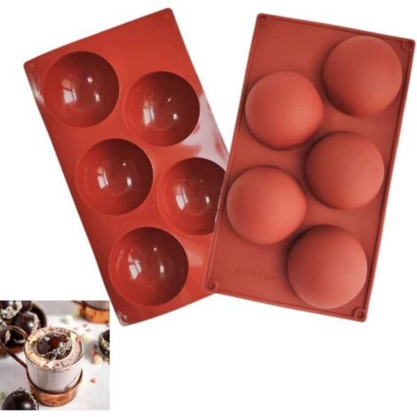 Set of 2 round silicone molds with 5 holes - 8 cm - Hemisphere shape - For chocolate, cake, jelly, dome mousse (1/4)