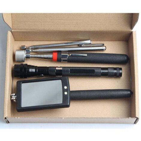 5-Piece Telescopic Magnetic Grabber Tool Set with LED, Including 15lb/1lb Grabber Tool/Round/Square Inspection Mirror/360° Swivel Telescopic Handle, 4 Bat (1/3)