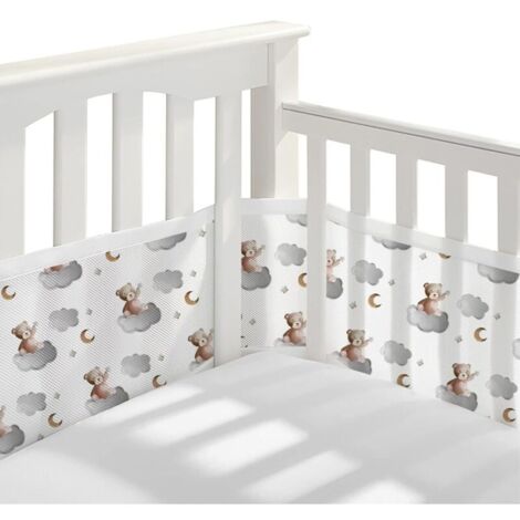 2-Piece Baby Cot Bumper Set, 4-Sided Breathable Cot Bumper with 3D Mesh Lining, Anti-Airflow, Edge Protection, Adjustable, Removable - 340cm x 30cm + 160cm x 30cm (Bear)