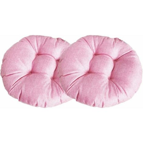 Thick Round Chair Cushion, Solid Color Set of 2 Comfortable Linen Tatami Chair Pads Breathable Chair Cushions for Indoor Outdoor Garden Patio (Pink, 40x40x9cm)